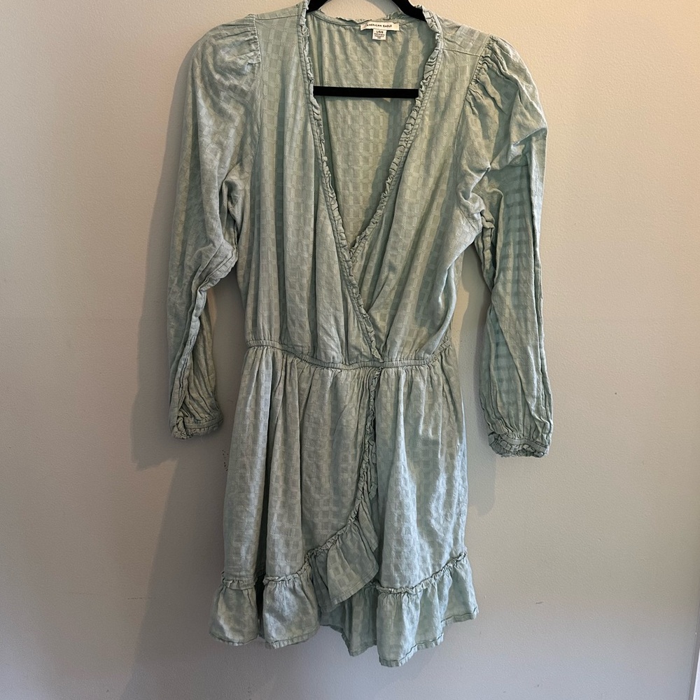 Light Green Long Sleeve Wrap Dress